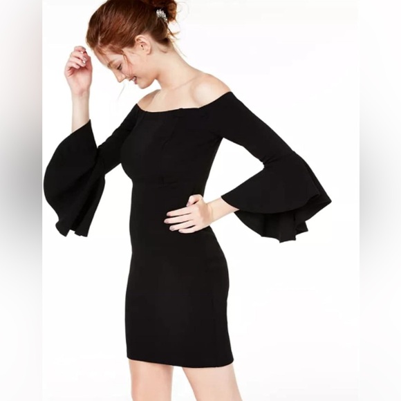 TEEZE ME Off-The-Shoulder Bodycon Dress Black Juniors size 0, Women’s XXS - Picture 3 of 16